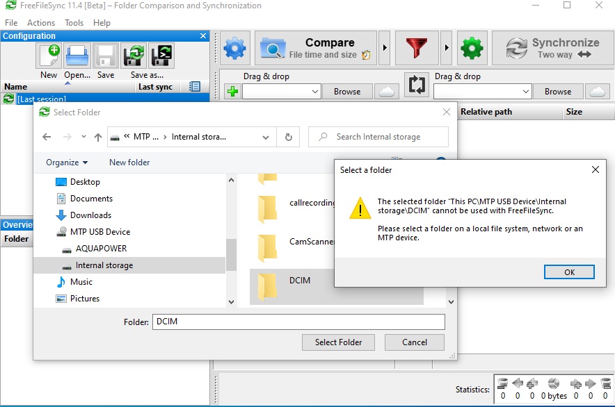 ffs Beta 11.4 too giving error "The selected folder cannot be used with FreeFileSync"