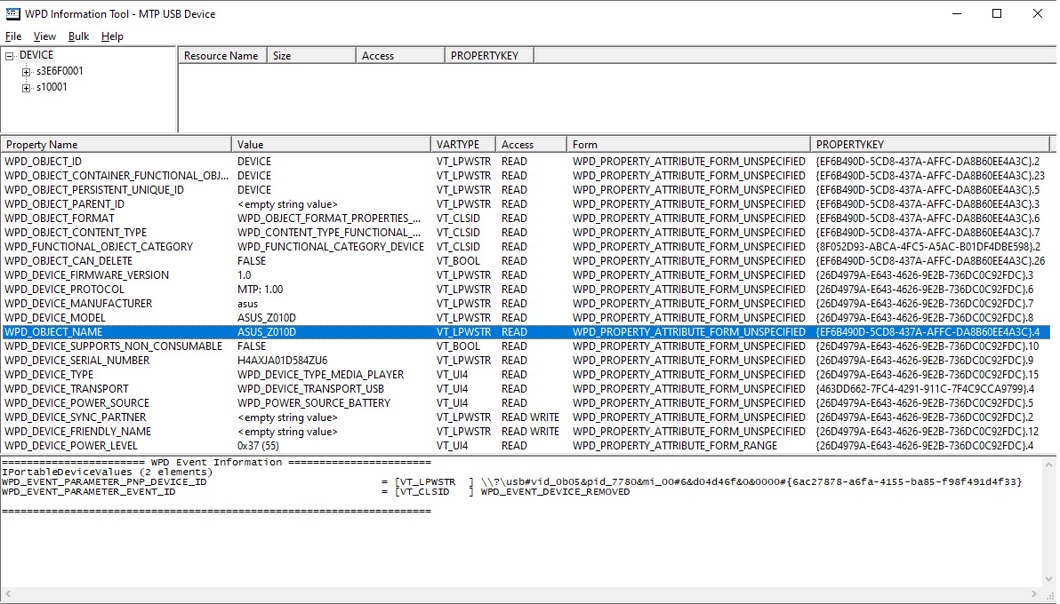 When ASUS Phone is dis-Connected (after MTP connection)