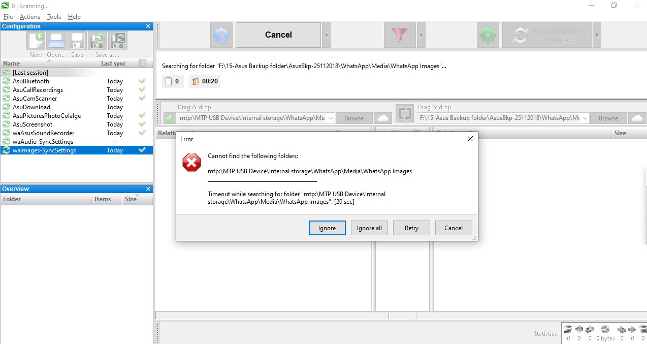 ffs error - "Timeout while searching for folder"