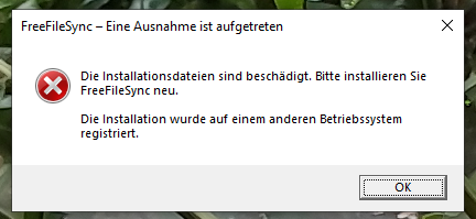 Screenshot of error message (German)