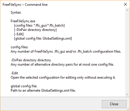 Command Line Freefilesync