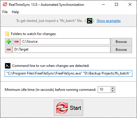 create freefilesync batch job