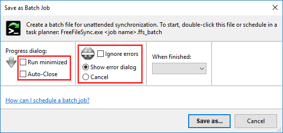 Schedule Batch Jobs FreeFileSync
